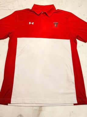 Under Armour Texas Tech Red and White Men’s Polo Size Medium Excellent Condition
